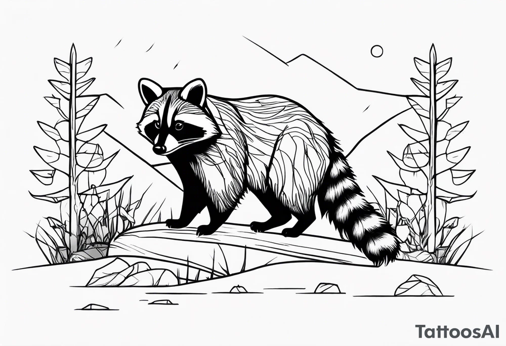 Raccoon in nature tattoo idea
