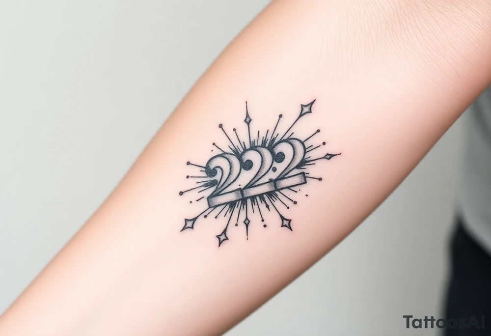 Number 222 surrounded by vibration and stardust tattoo idea