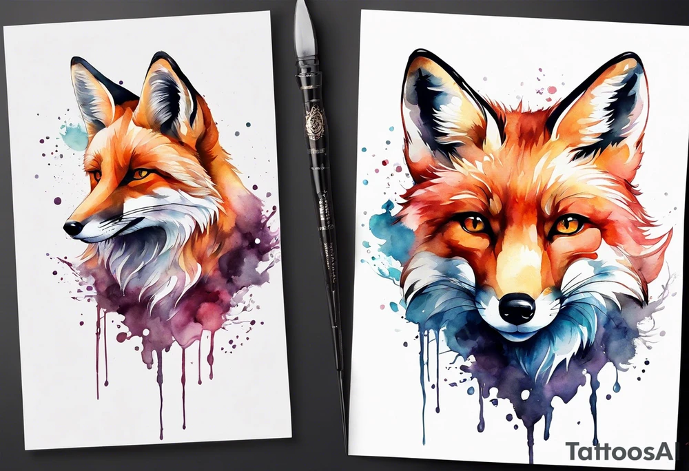 Watercolor fox tattoo idea