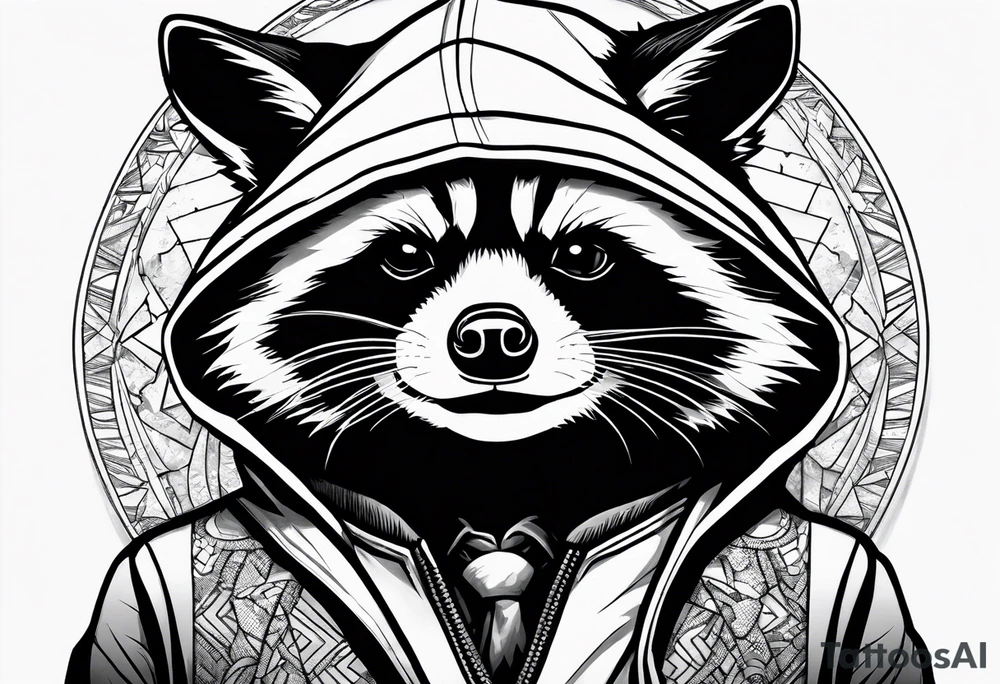 raccoon wearing a Superman hoodie tattoo idea