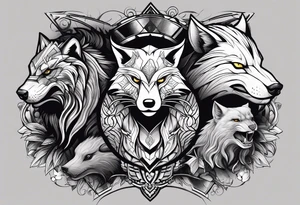 a super hero team which is combination of animals.
One is Badger/Wolverine One is Bull One is Wolf One is Axolotl One is Canary One is Lizard One is Cat tattoo idea