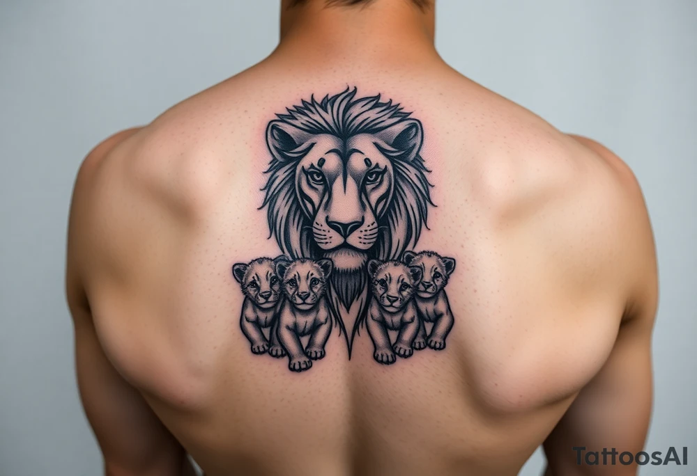 Male lion with 5 cubs tattoo idea