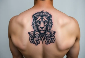 Male lion with 5 cubs tattoo idea