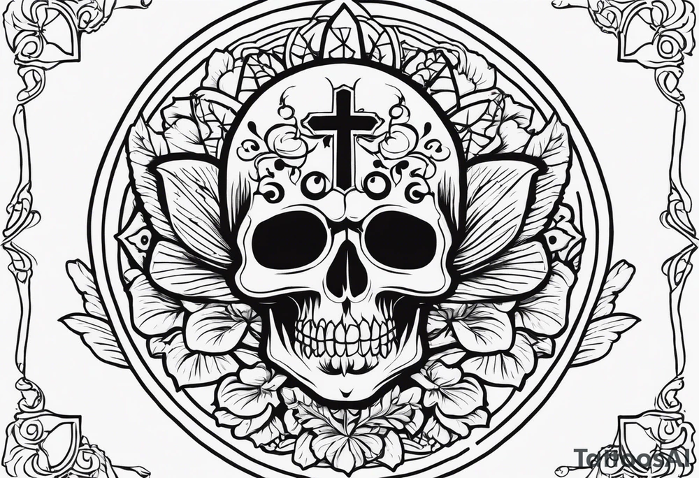 Calavera
 envuelto en alas de murciélago y con una cruz gotica por detrás tattoo idea