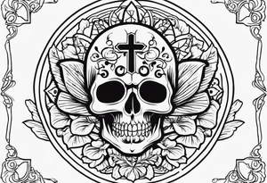 Calavera
 envuelto en alas de murciélago y con una cruz gotica por detrás tattoo idea