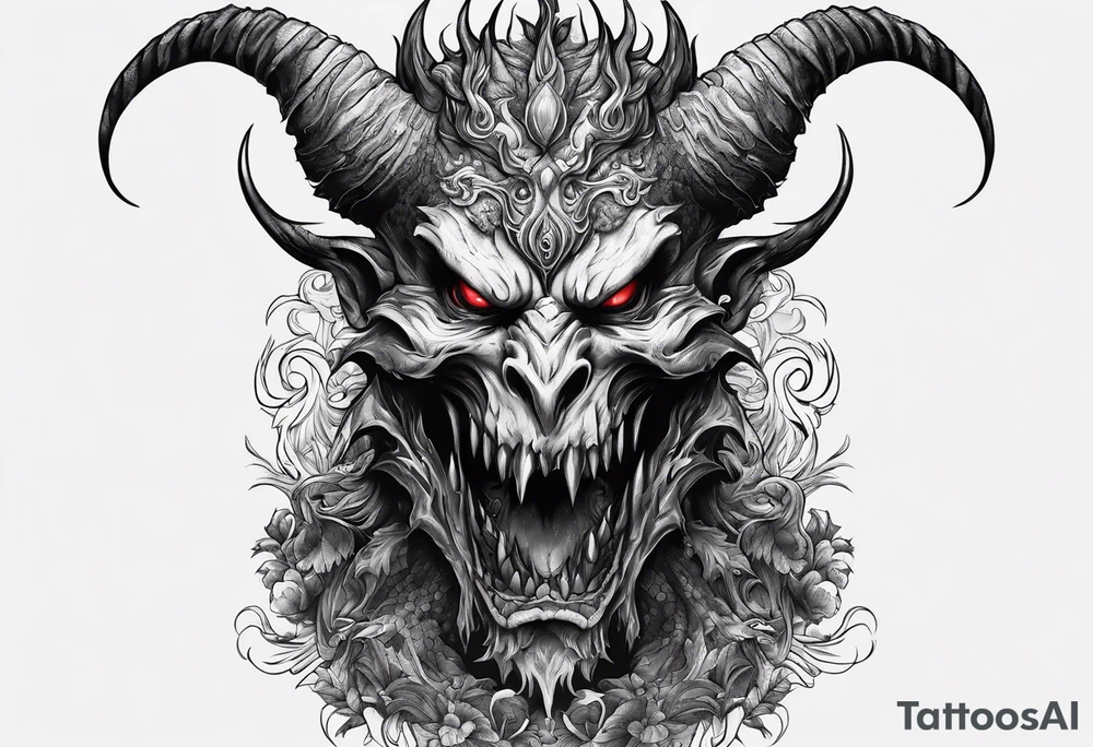 Demonic creature with decapitated head In hand tattoo idea