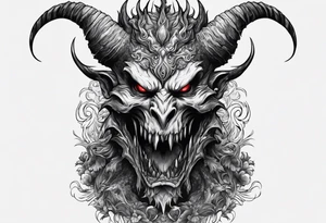 Demonic creature with decapitated head In hand tattoo idea