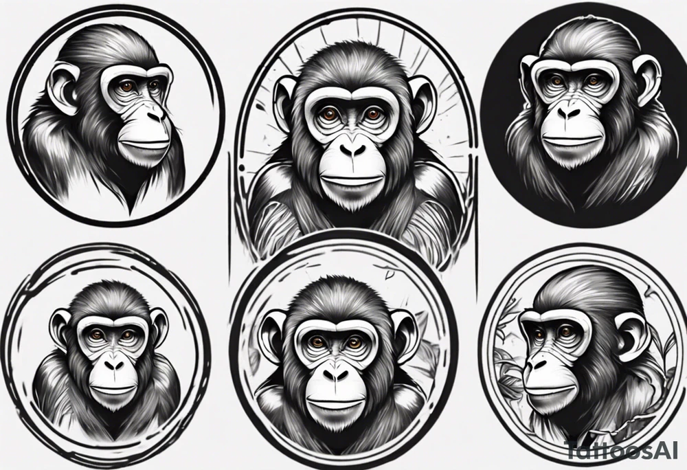 Create a monkey icon on a small disconnected circle tattoo idea