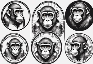 Create a monkey icon on a small disconnected circle tattoo idea