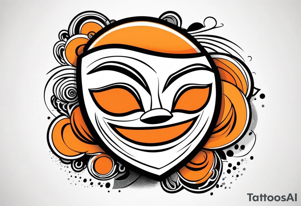 Laughing mask that is orange and black simplistic tattoo idea