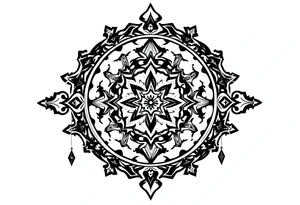 mystical dark and long ornament with shaman and witch style and ancient rhyme tattoo idea
