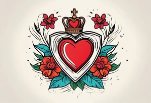 sacred heart vintage traditional tattoo simple sketch old school bold colors with banner christian
sympbol
flowers crown on top of heart tattoo idea