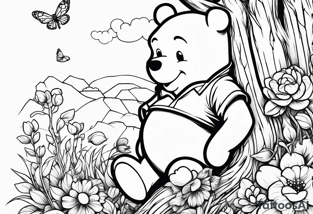 Winnie Pooh one hand in the honey and one hand holding bland tattoo idea