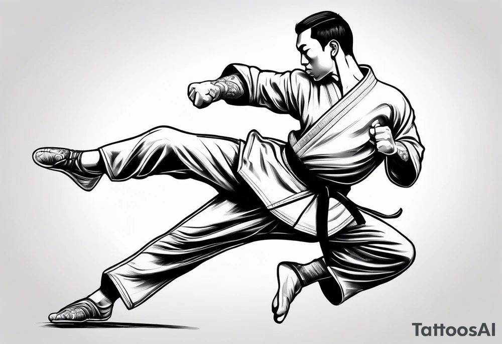 Martial artist doing a flying side kick tattoo idea