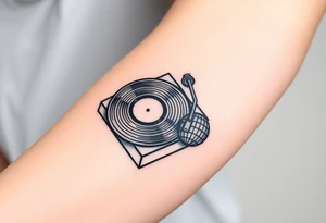 vinyl record player with a smaller disco ball to the side of it tattoo idea