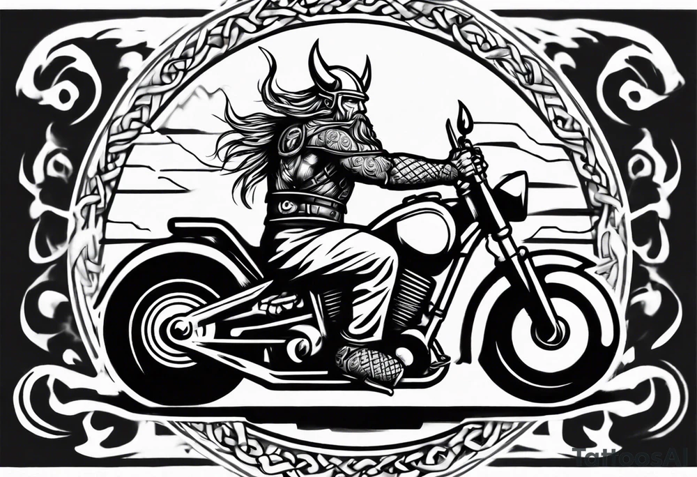 Viking riding a motorcycle from the front view tattoo idea Viking riding a motorcycle from the front view tattoo idea