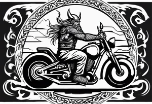 Viking riding a motorcycle from the front view tattoo idea