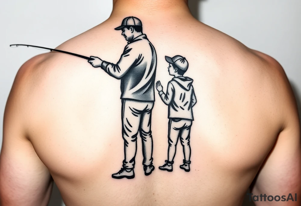 Silhouette of Dad, 14 yr old son, 11 yr old daughter and 3 yr old son fishing tattoo idea