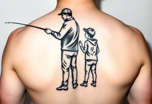 Silhouette of Dad, 14 yr old son, 11 yr old daughter and 3 yr old son fishing tattoo idea