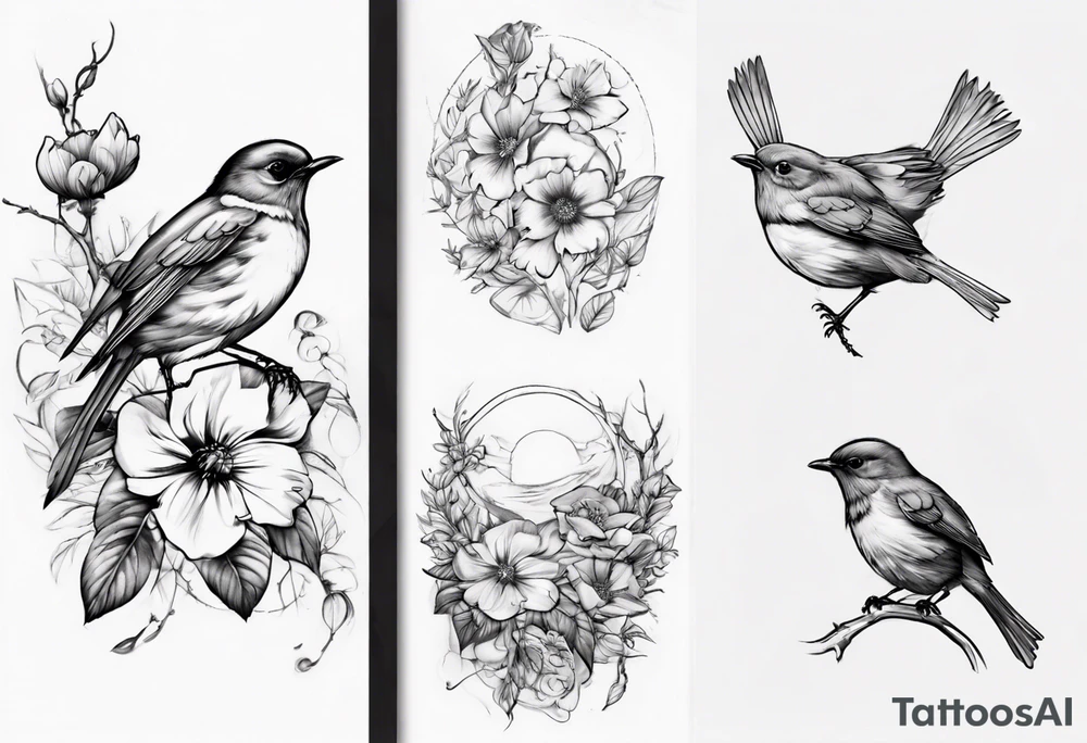 Nature Blooming, sleeve, robins tattoo idea
