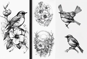 Nature Blooming, sleeve, robins tattoo idea
