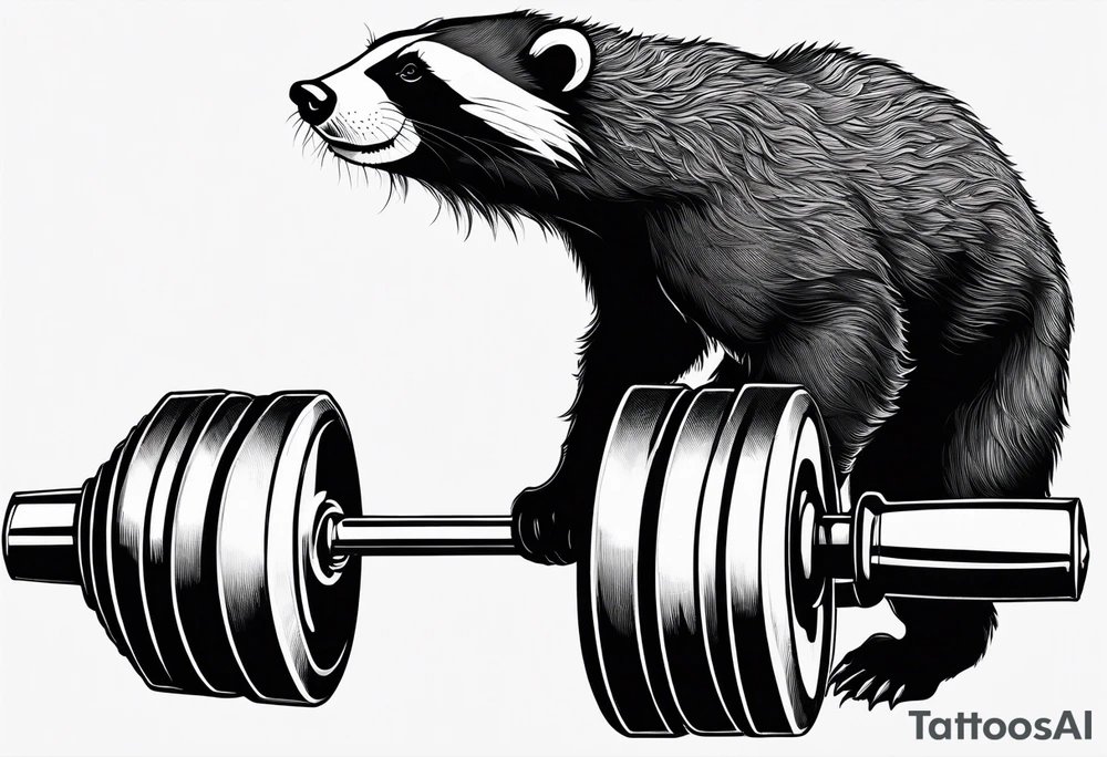 Muscular old honey badger lifting barbell. tattoo idea