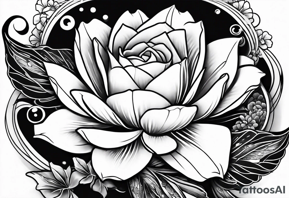 karpa koi whit flower and water tattoo idea