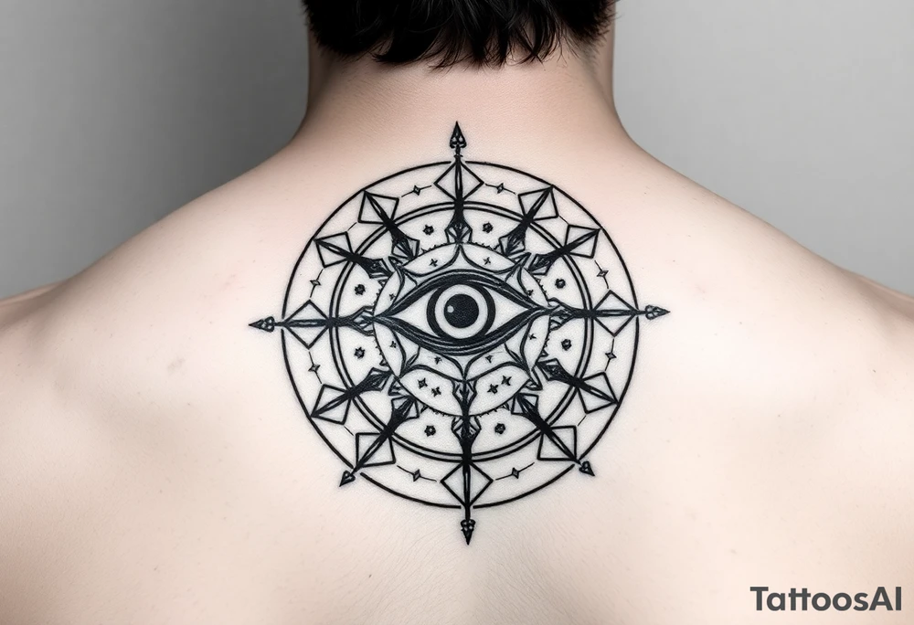 A abundance and protection symbol with an evil eye protection symbol in the center of it.  I’d like it windy very small “so mote it be” with a magic wand tattoo idea