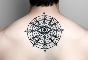 A abundance and protection symbol with an evil eye protection symbol in the center of it.  I’d like it windy very small “so mote it be” with a magic wand tattoo idea