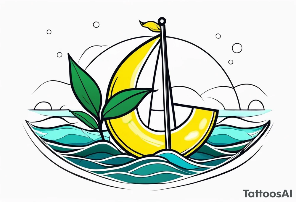 A lemon-Buoy with a leaf-flag on the ocean tattoo idea