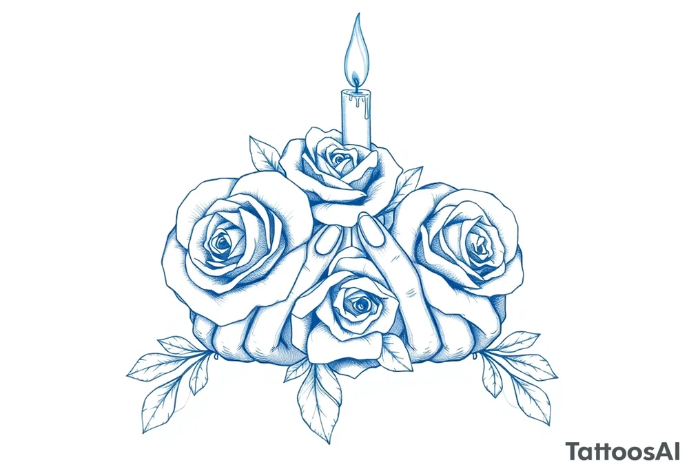 Two hands, two roses, two candles, blue tattoo idea