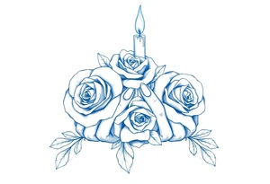 Two hands, two roses, two candles, blue tattoo idea