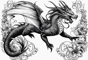 long flowing mermaid or dragon 
fan tail tattoo idea
