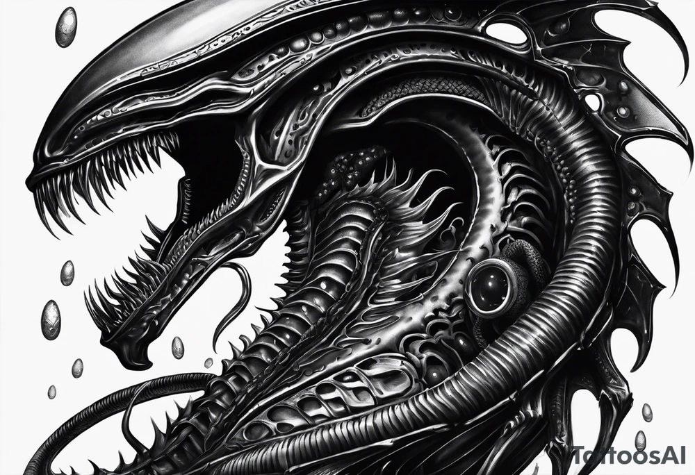 Xenomorph queen with ovomorph eggs tattoo idea