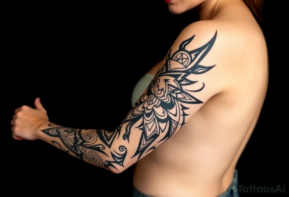 shaman style mytical bold line tattoo idea