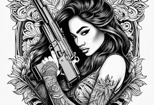 polynesian girl plays with gun tattoo idea