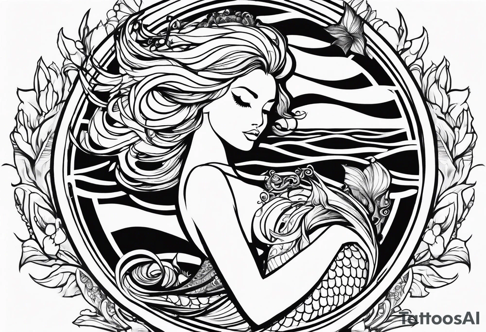 create a sketch of a minimalist mermaid tattoo including concepts of the band 311 tattoo idea