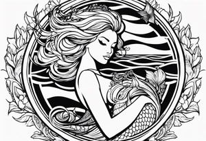 create a sketch of a minimalist mermaid tattoo including concepts of the band 311 tattoo idea