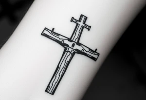 a wooden 12kv distribution pole. Make the pole a cross that has a hidden resemblance to god. tattoo idea