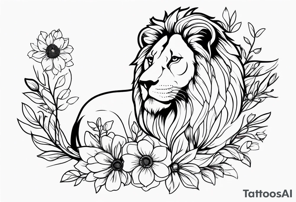 Lion and flowers tattoo idea