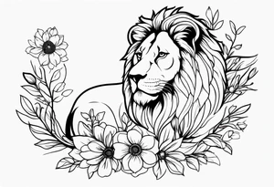 Lion and flowers tattoo idea