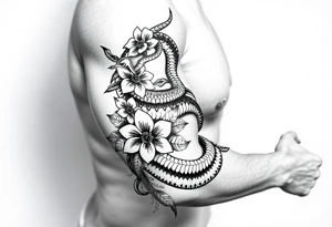 snake with flowers tattoo idea