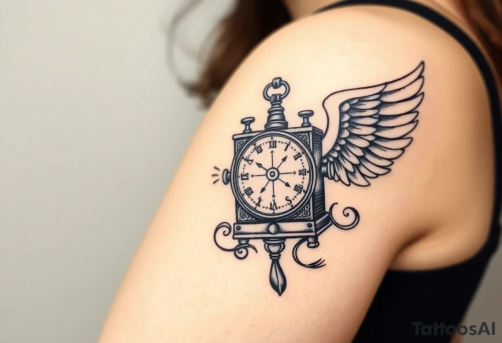 Slot machine with compass and clock with angel wings tattoo idea