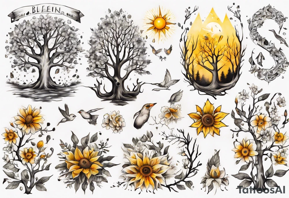 wasser, sonne, eule  wald, 
blume des lebens, 
baum, berlin tattoo idea