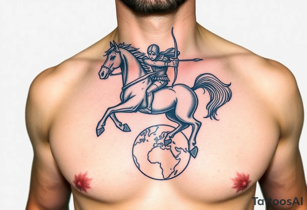 half-man, half-horse archer hovering over the world tattoo idea