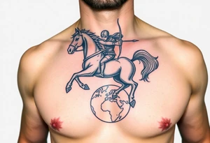 half-man, half-horse archer hovering over the world tattoo idea