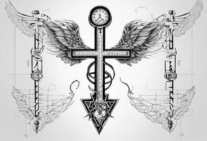 fine line caduceus with "T1D" at the top tattoo idea