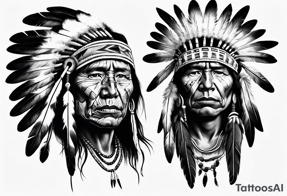 young Native American face photorealism tattoo idea