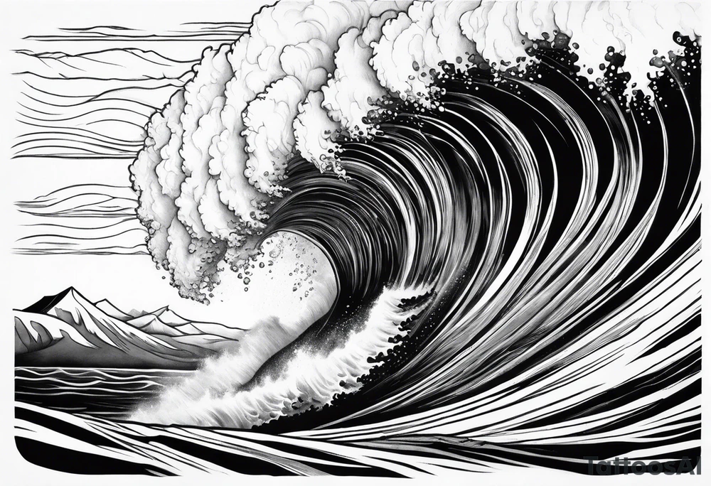 TIDAL WAVE ENGULFING A MOUNTAIN tattoo idea