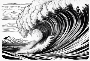 TIDAL WAVE ENGULFING A MOUNTAIN tattoo idea